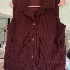 Burgundy Corduroy Vest with Pockets